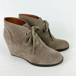 Lucky Brand Womens Seleste Suede Lace Up Wedge Bootie Taupe Beige size 8